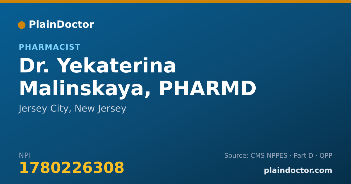 Shareable card for Yekaterina Malinskaya, PHARMD - Pharmacist, Jersey City, NJ