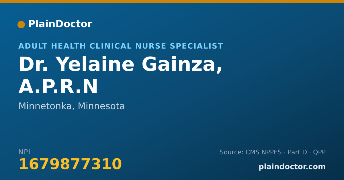 Shareable card for Yelaine Gainza, A.P.R.N - Adult Health Clinical Nurse Specialist, Minnetonka, MN