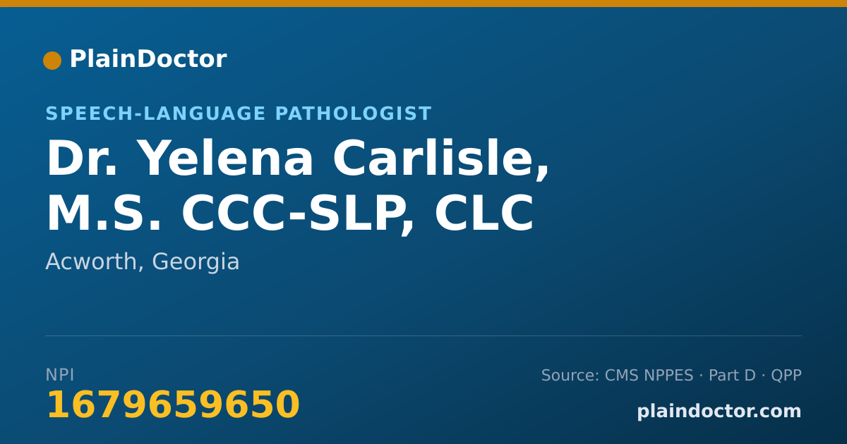 Shareable card for Yelena Carlisle, M.S. CCC-SLP, CLC - Speech-Language Pathologist, Acworth, GA