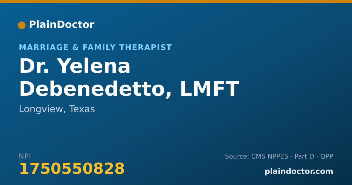 Shareable card for Yelena Debenedetto, LMFT - Marriage & Family Therapist, Longview, TX