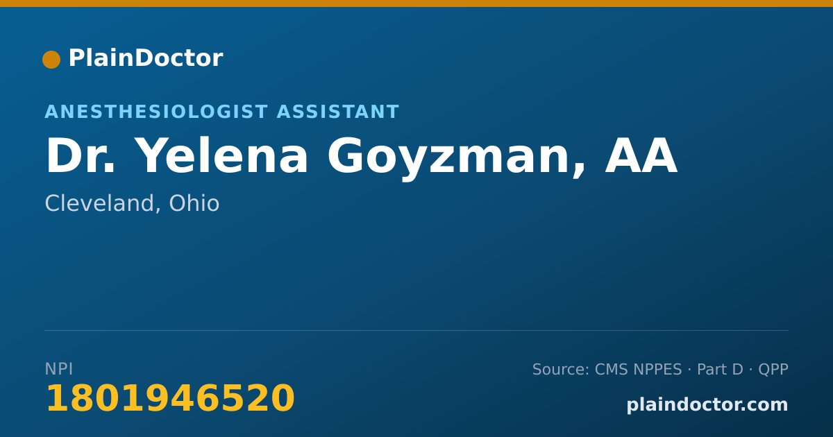 Shareable card for Yelena Goyzman, AA - Anesthesiologist Assistant, Cleveland, OH