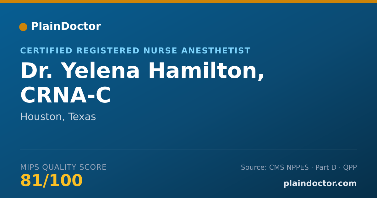 Shareable card for Yelena Hamilton, CRNA-C - Certified Registered Nurse Anesthetist, Houston, TX