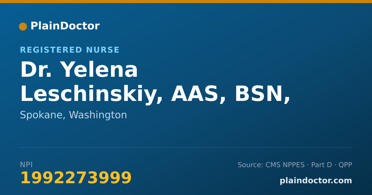 Shareable card for Yelena Leschinskiy, AAS, BSN, RN - Registered Nurse, Spokane, WA