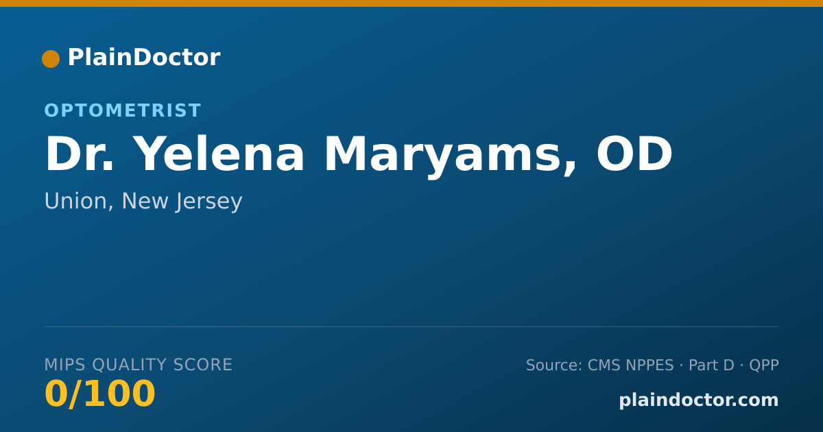 Shareable card for Yelena Maryams, OD - Optometrist, Union, NJ