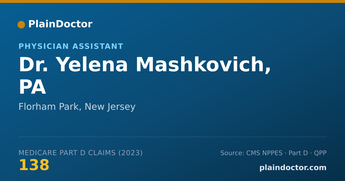 Shareable card for Yelena Mashkovich, PA - Physician Assistant, Florham Park, NJ