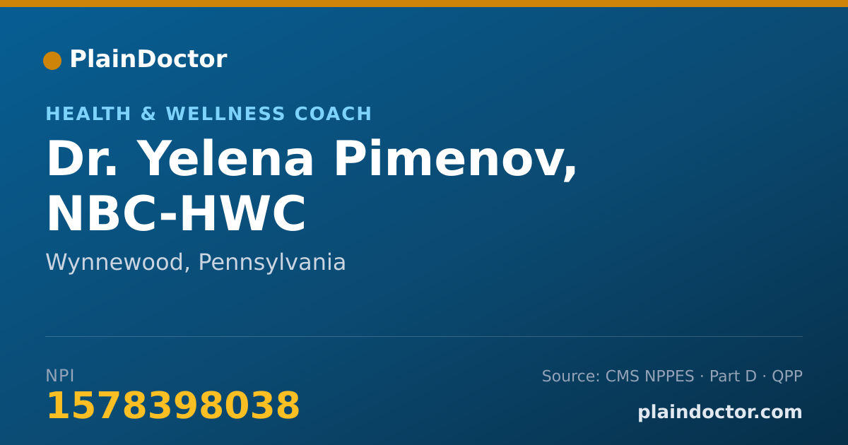 Shareable card for Yelena Pimenov, NBC-HWC - Health & Wellness Coach, Wynnewood, PA