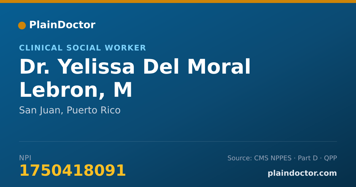 Shareable card for Yelissa Del Moral Lebron, M - Clinical Social Worker, San Juan, PR