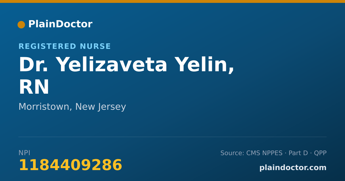 Shareable card for Yelizaveta Yelin, RN - Registered Nurse, Morristown, NJ