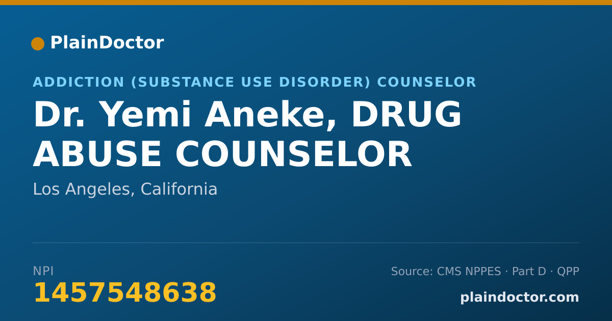 Shareable card for Yemi Aneke, DRUG ABUSE COUNSELOR - Addiction (Substance Use Disorder) Counselor, Los Angeles, CA