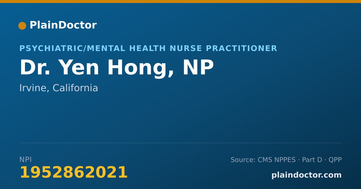 Shareable card for Yen Hong, NP - Psychiatric/Mental Health Nurse Practitioner, Irvine, CA