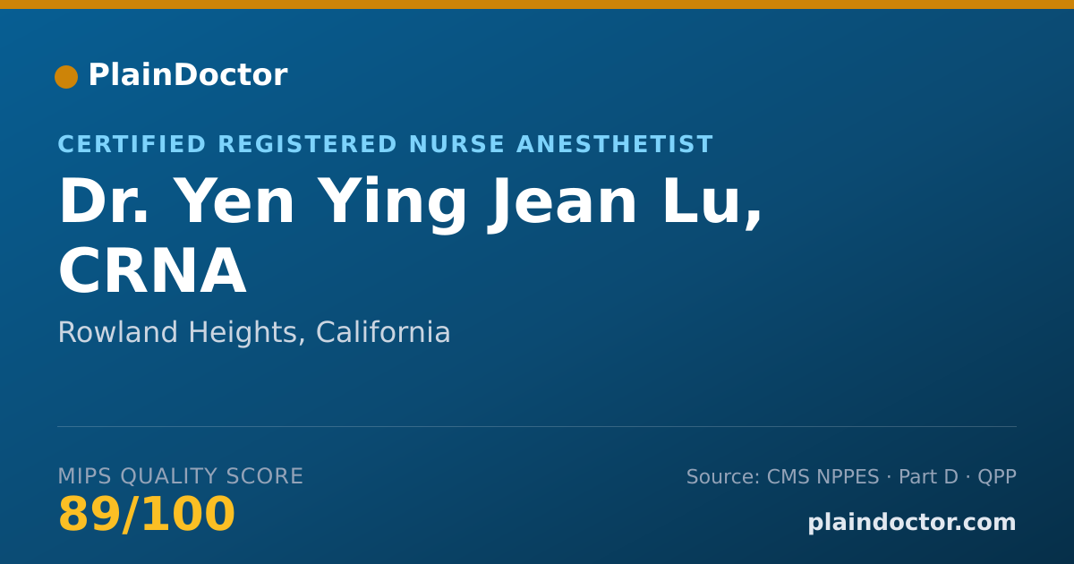Shareable card for Yen Ying Jean Lu, CRNA - Certified Registered Nurse Anesthetist, Rowland Heights, CA