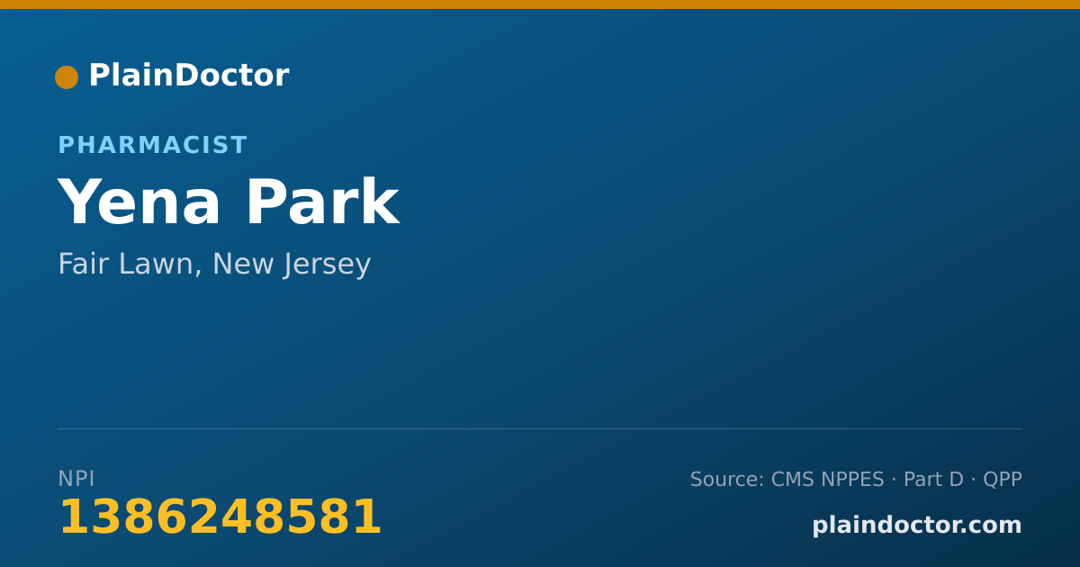 Shareable card for Yena Park - Pharmacist, Fair Lawn, NJ