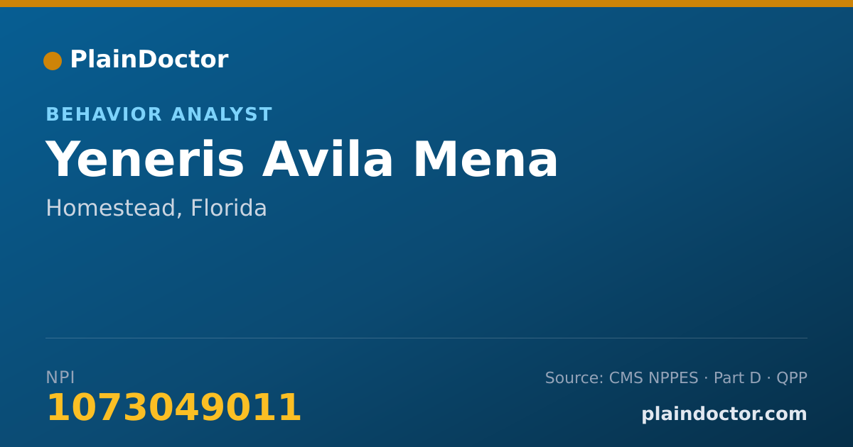 Shareable card for Yeneris Avila Mena - Behavior Analyst, Homestead, FL