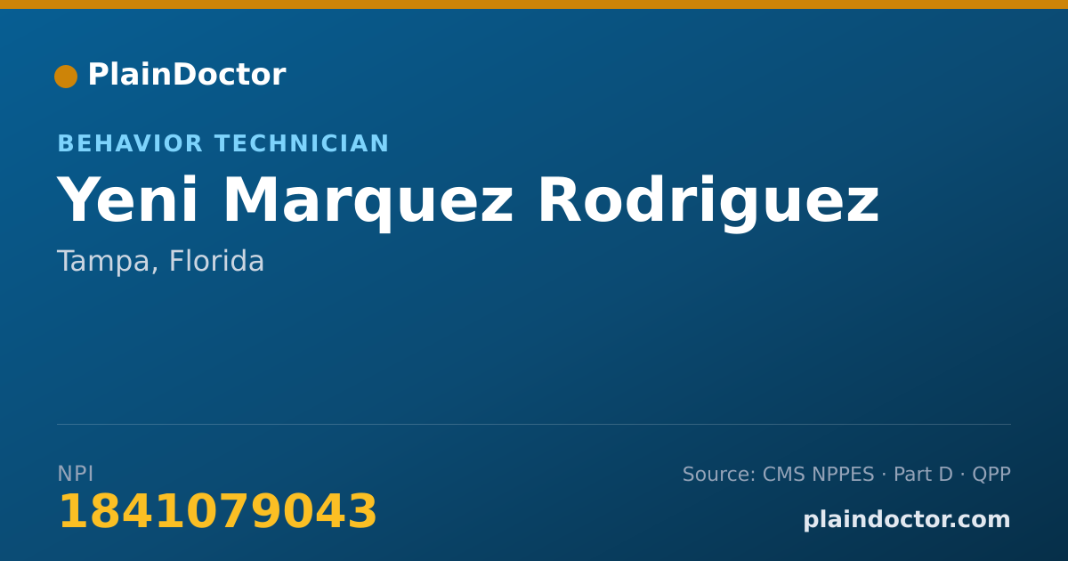 Shareable card for Yeni Marquez Rodriguez - Behavior Technician, Tampa, FL