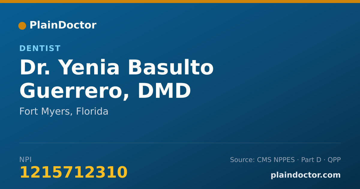 Shareable card for Yenia Basulto Guerrero, DMD - Dentist, Fort Myers, FL