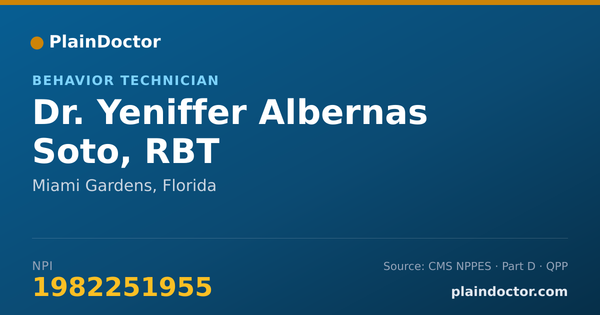 Shareable card for Yeniffer Albernas Soto, RBT - Behavior Technician, Miami Gardens, FL