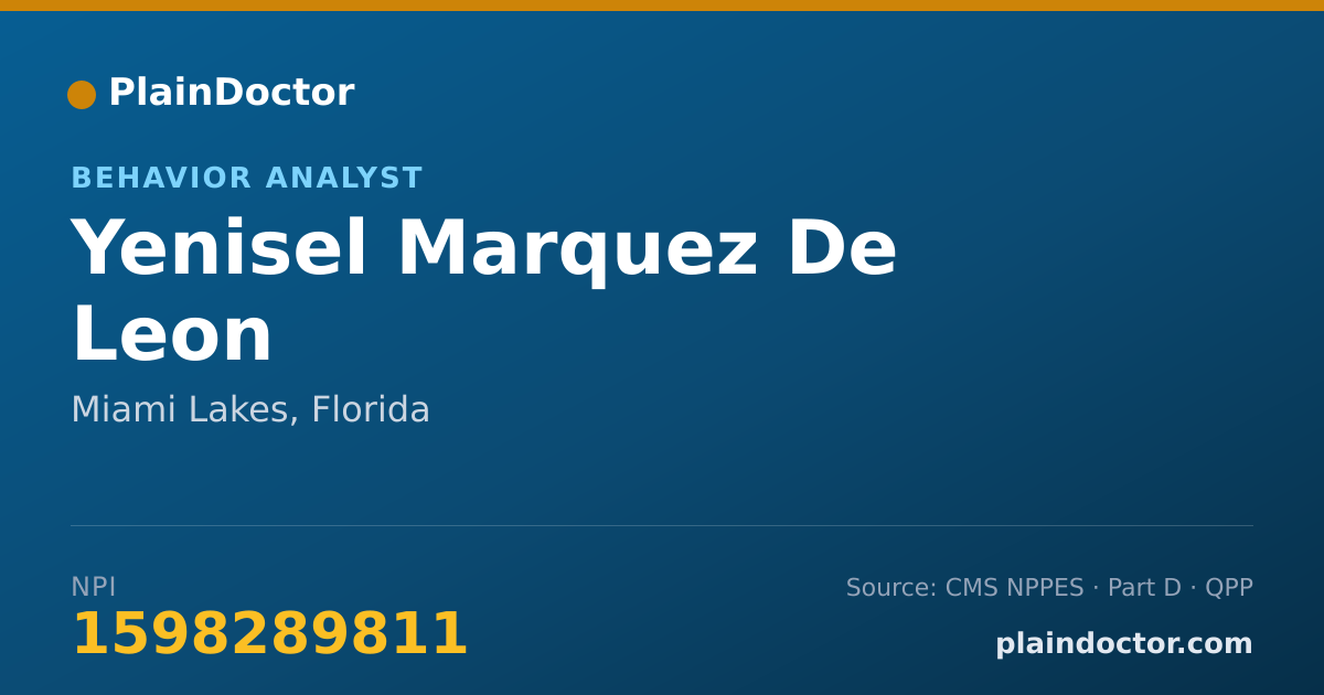 Shareable card for Yenisel Marquez De Leon - Behavior Analyst, Miami Lakes, FL