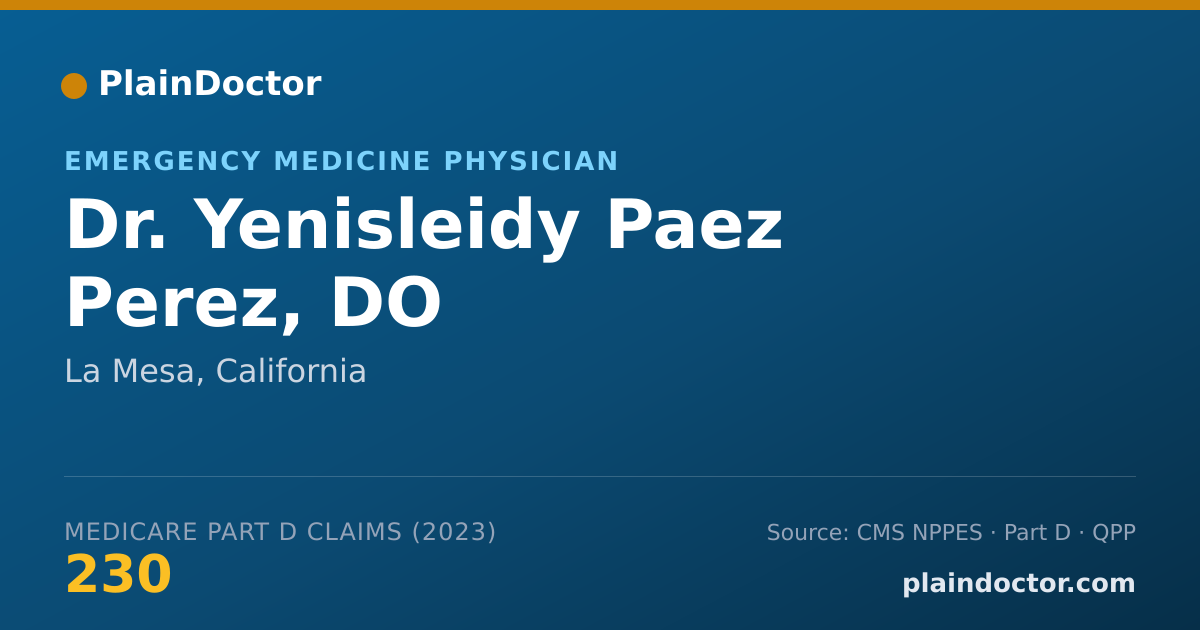 Shareable card for Yenisleidy Paez Perez, DO - Emergency Medicine Physician, La Mesa, CA