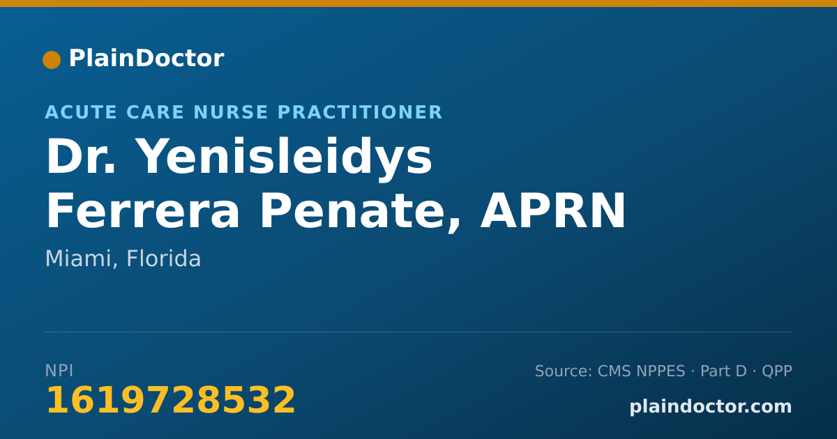 Shareable card for Yenisleidys Ferrera Penate, APRN - Acute Care Nurse Practitioner, Miami, FL