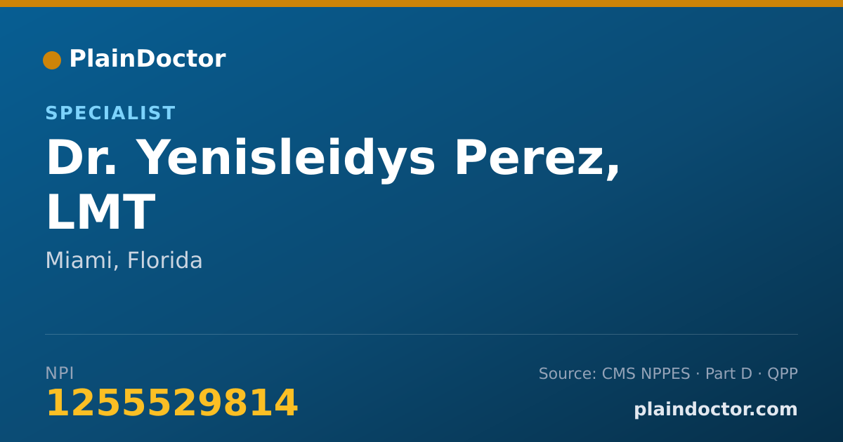 Shareable card for Yenisleidys Perez, LMT - Specialist, Miami, FL
