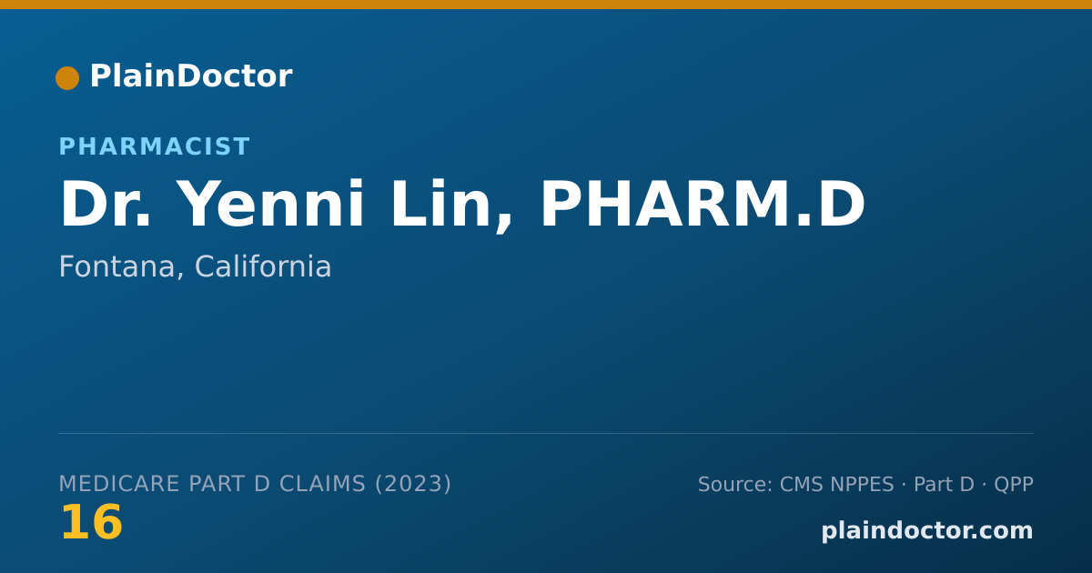 Shareable card for Yenni Lin, PHARM.D - Pharmacist, Fontana, CA