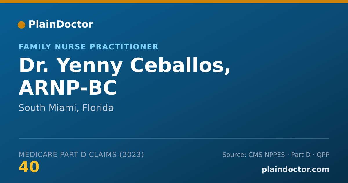 Shareable card for Yenny Ceballos, ARNP-BC - Family Nurse Practitioner, South Miami, FL