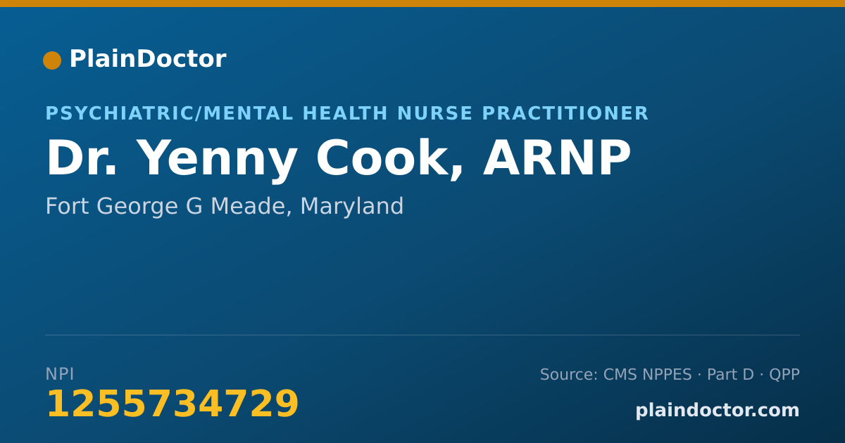 Shareable card for Yenny Cook, ARNP - Psychiatric/Mental Health Nurse Practitioner, Fort George G Meade, MD