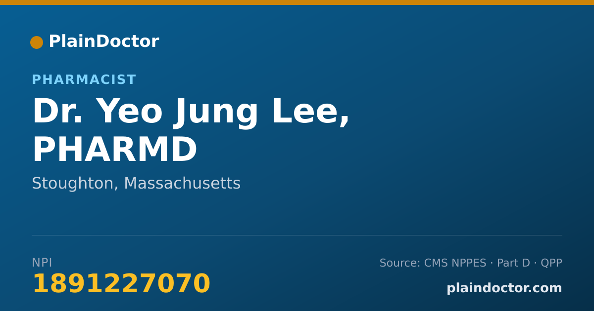 Shareable card for Yeo Jung Lee, PHARMD - Pharmacist, Stoughton, MA