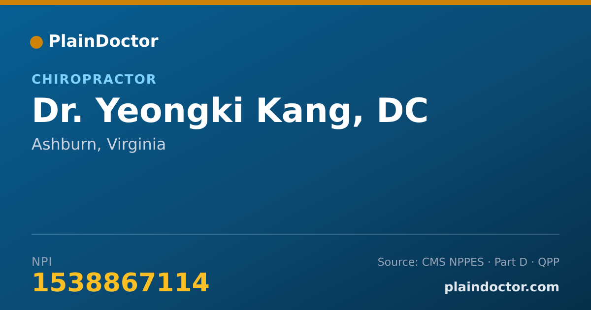 Shareable card for Yeongki Kang, DC - Chiropractor, Ashburn, VA