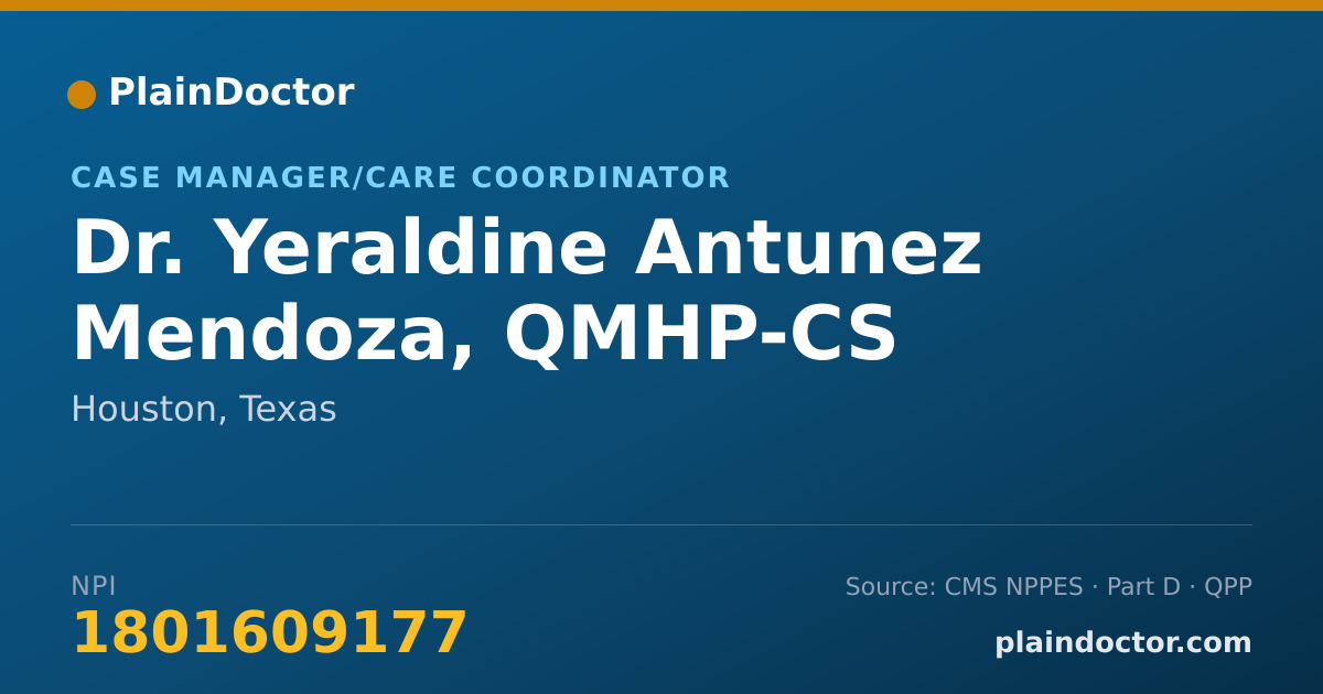 Shareable card for Yeraldine Antunez Mendoza, QMHP-CS - Case Manager/Care Coordinator, Houston, TX