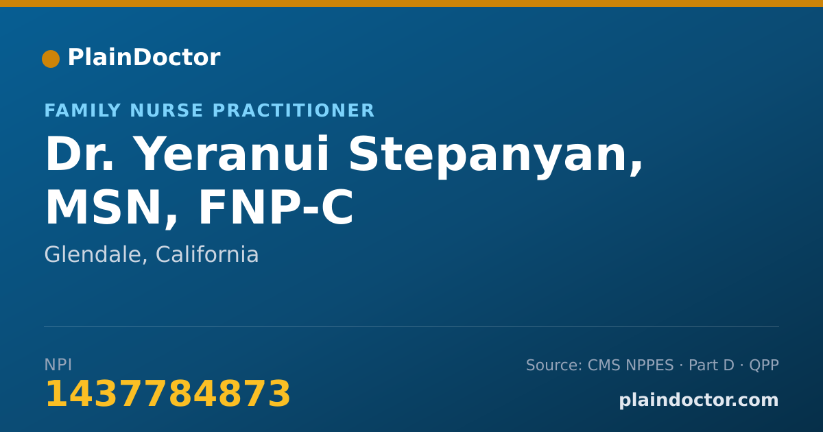 Shareable card for Yeranui Stepanyan, MSN, FNP-C - Family Nurse Practitioner, Glendale, CA