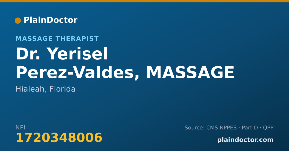 Shareable card for Yerisel Perez-Valdes, MASSAGE THERAPIST - Massage Therapist, Hialeah, FL