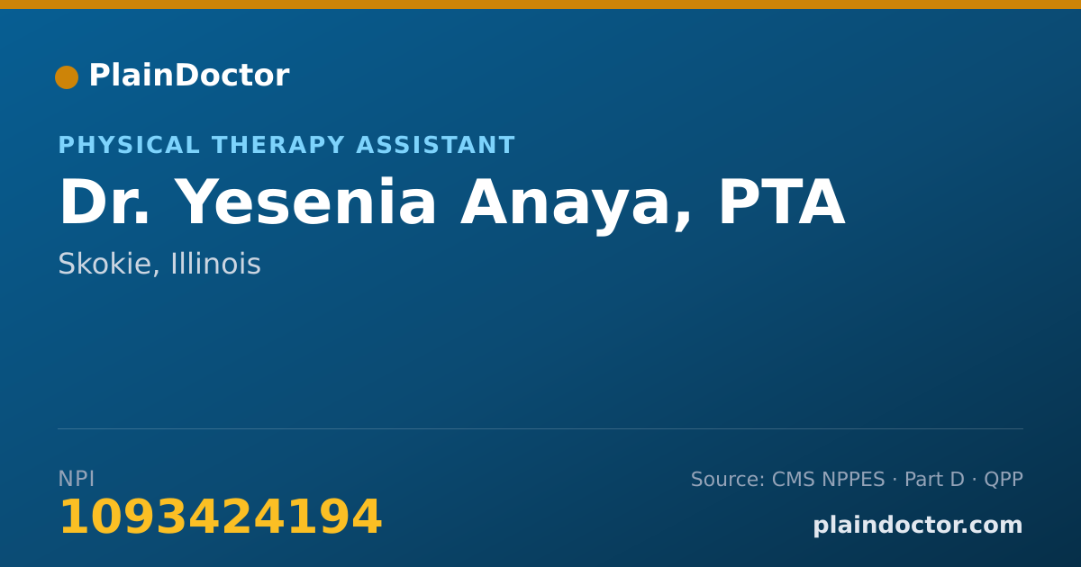 Shareable card for Yesenia Anaya, PTA - Physical Therapy Assistant, Skokie, IL
