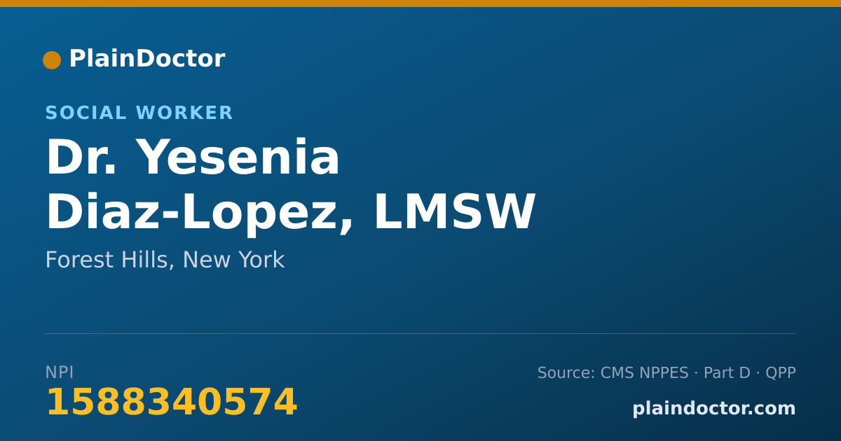 Shareable card for Yesenia Diaz-Lopez, LMSW - Social Worker, Forest Hills, NY