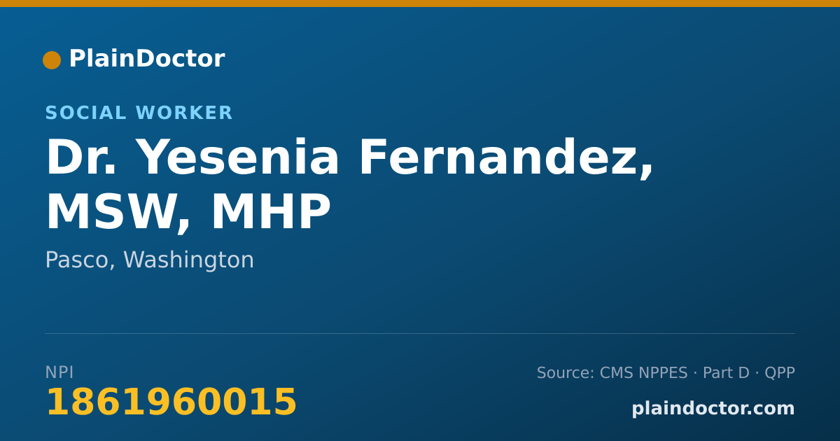 Shareable card for Yesenia Fernandez, MSW, MHP - Social Worker, Pasco, WA