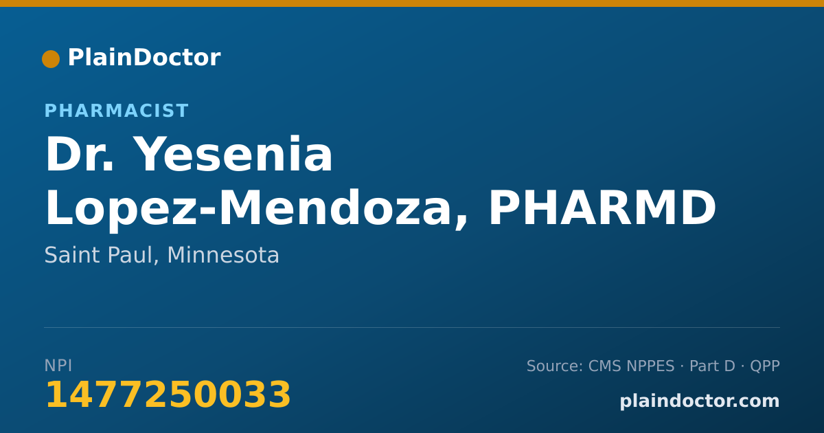Shareable card for Yesenia Lopez-Mendoza, PHARMD - Pharmacist, Saint Paul, MN