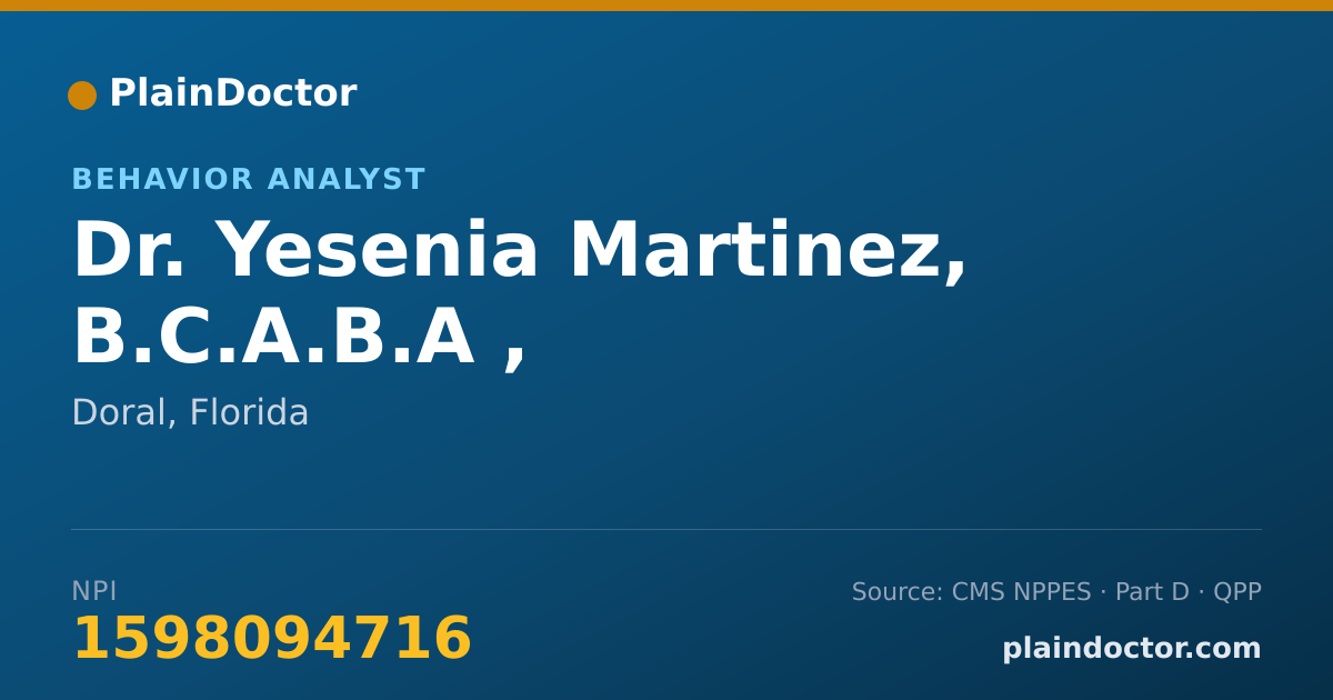 Shareable card for Yesenia Martinez, B.C.A.B.A , - Behavior Analyst, Doral, FL