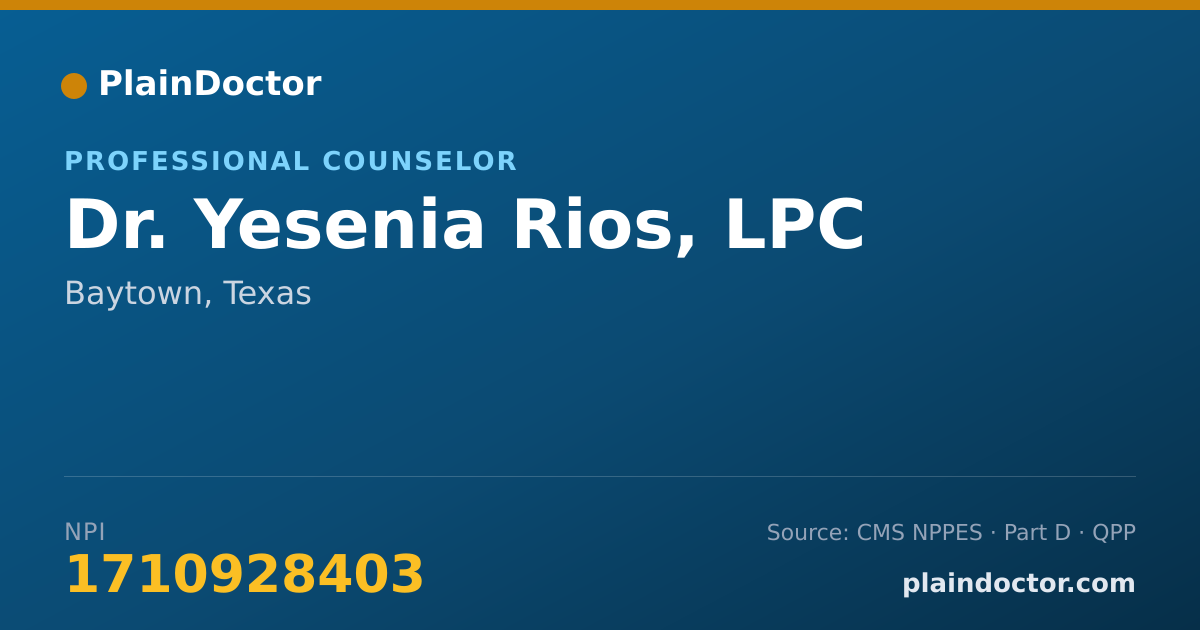 Shareable card for Yesenia Rios, LPC - Professional Counselor, Baytown, TX
