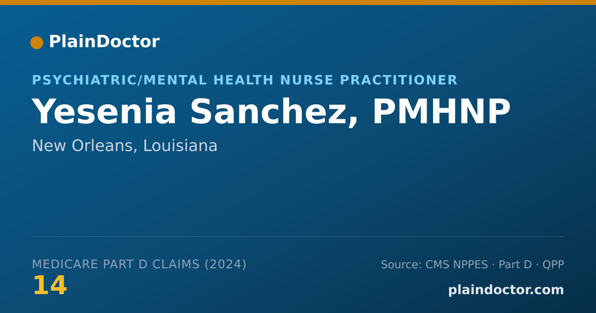 Shareable card for Yesenia Sanchez, PMHNP - Psychiatric/Mental Health Nurse Practitioner, New Orleans, LA
