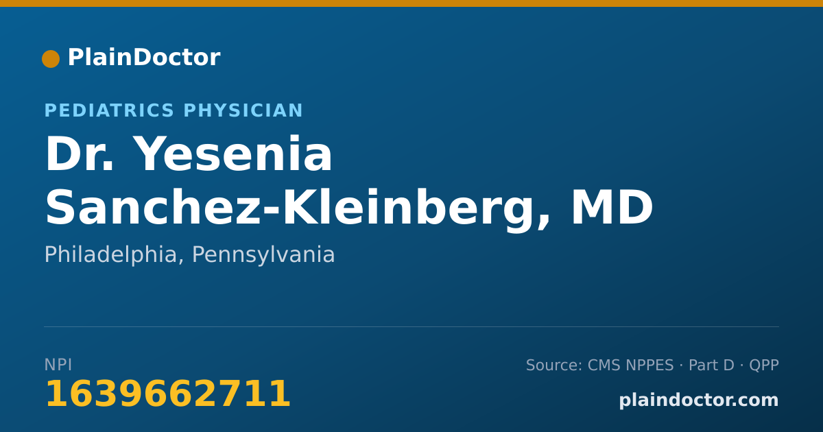 Shareable card for Yesenia Sanchez-Kleinberg, MD - Pediatrics Physician, Philadelphia, PA