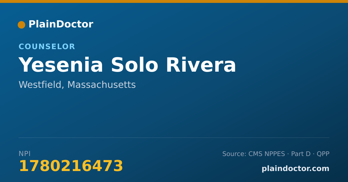 Shareable card for Yesenia Solo Rivera - Counselor, Westfield, MA