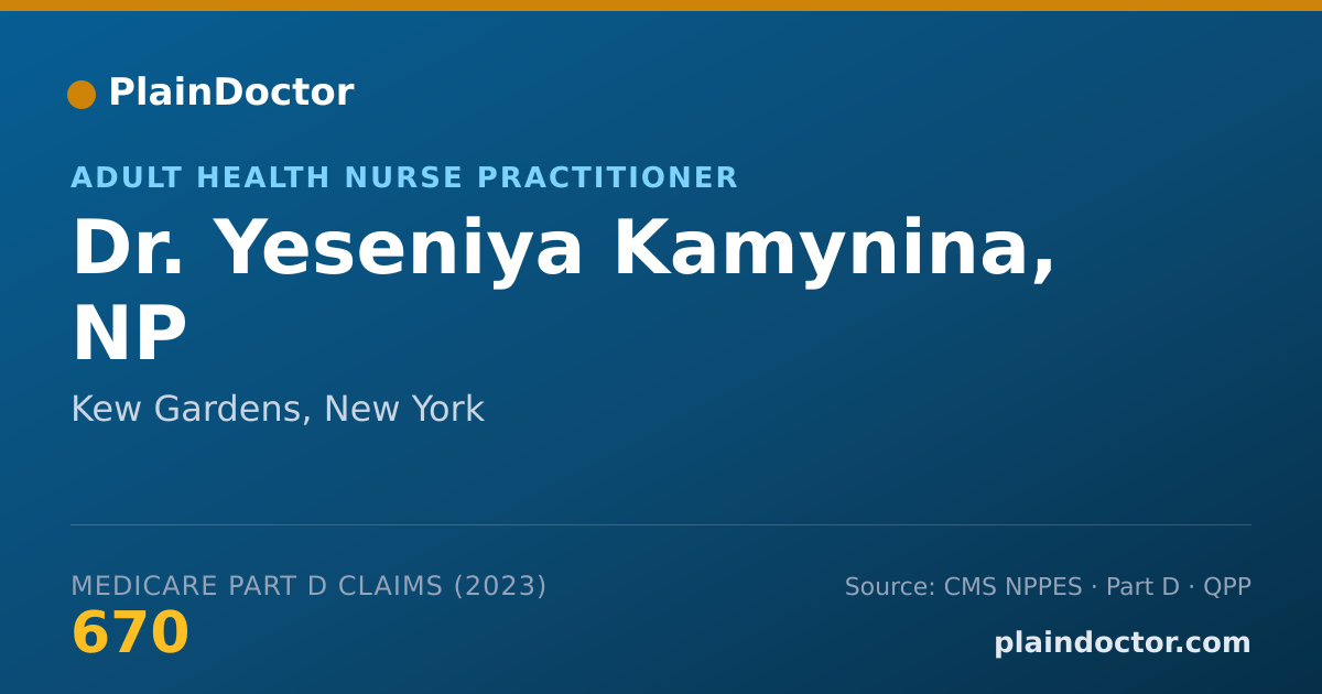 Shareable card for Yeseniya Kamynina, NP - Adult Health Nurse Practitioner, Kew Gardens, NY