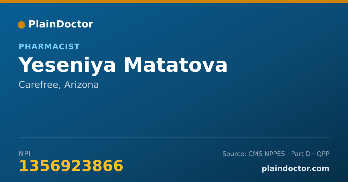 Shareable card for Yeseniya Matatova - Pharmacist, Carefree, AZ