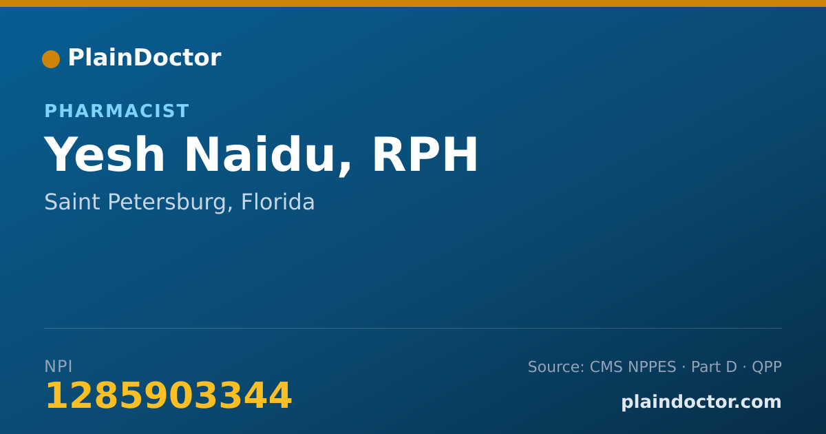 Shareable card for Yesh Naidu, RPH - Pharmacist, Saint Petersburg, FL
