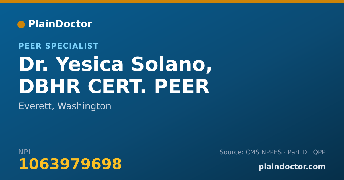 Shareable card for Yesica Solano, DBHR CERT. PEER - Peer Specialist, Everett, WA