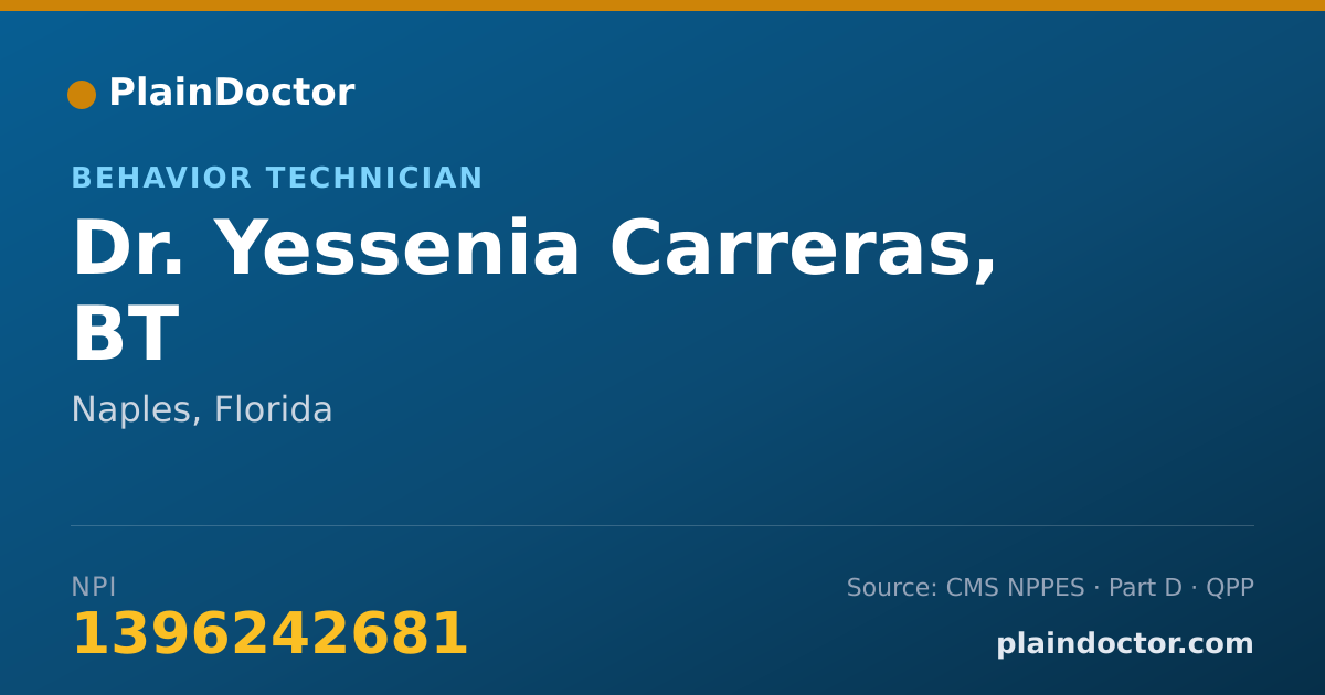 Shareable card for Yessenia Carreras, BT - Behavior Technician, Naples, FL