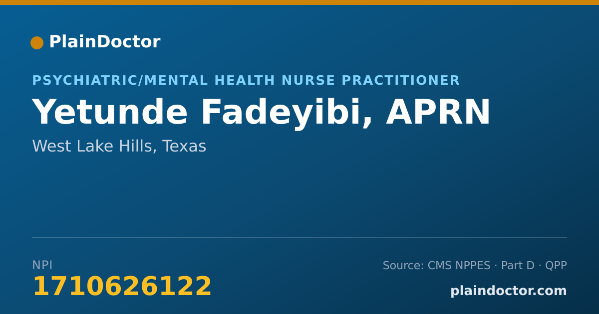 Shareable card for Yetunde Fadeyibi, APRN - Psychiatric/Mental Health Nurse Practitioner, West Lake Hills, TX