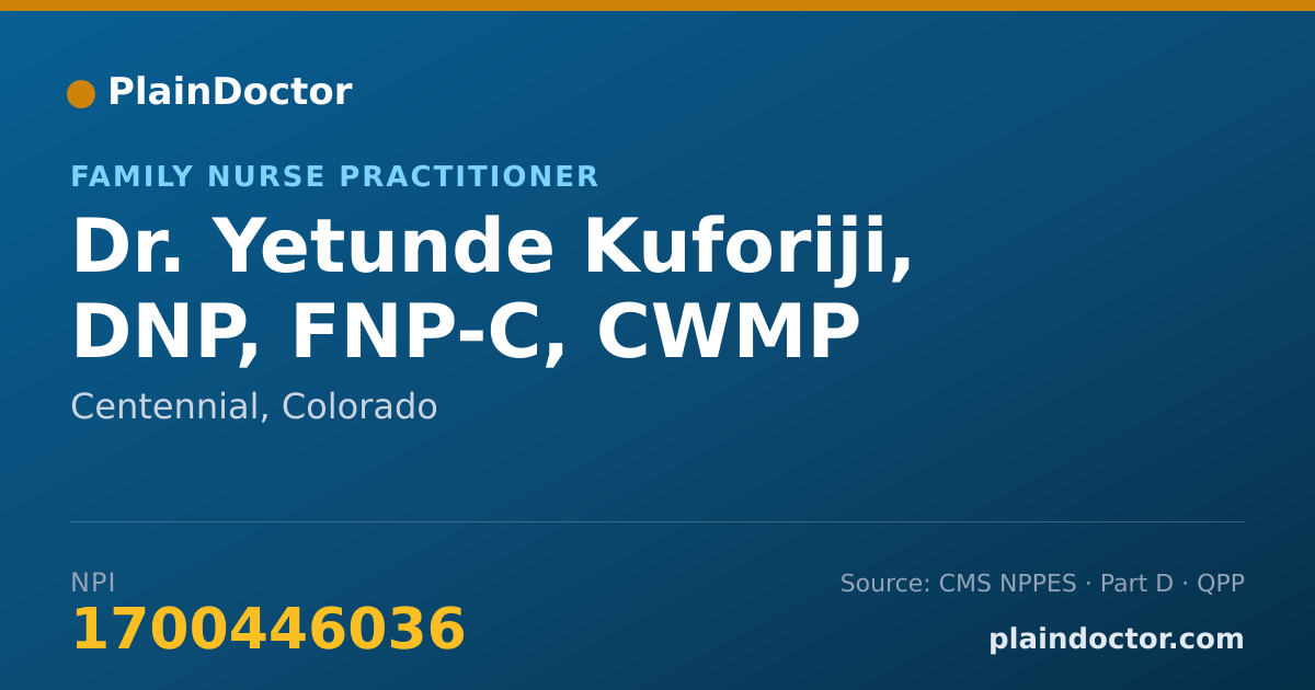 Shareable card for Yetunde Kuforiji, DNP, FNP-C, CWMP - Family Nurse Practitioner, Centennial, CO