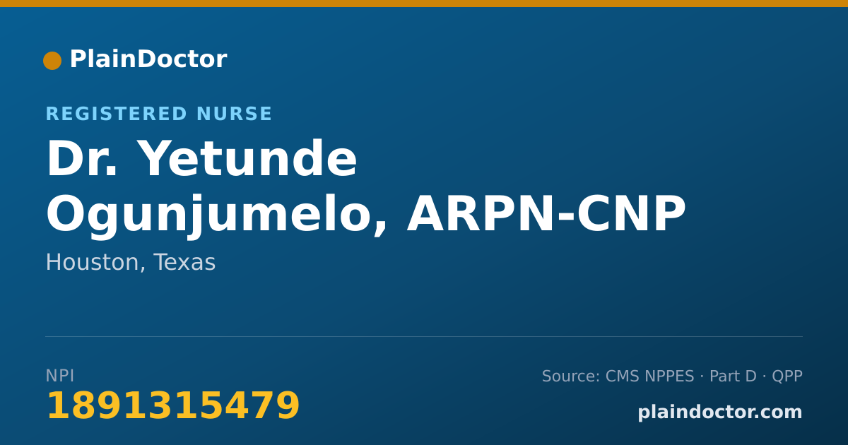 Shareable card for Yetunde Ogunjumelo, ARPN-CNP - Registered Nurse, Houston, TX