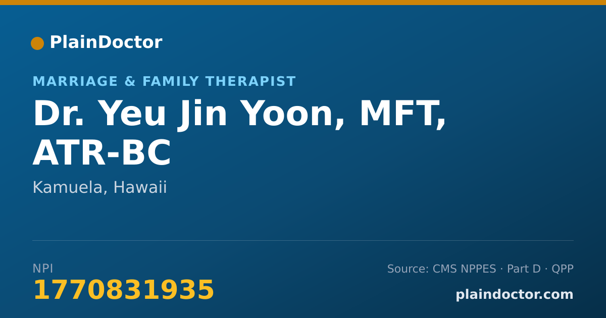 Shareable card for Yeu Jin Yoon, MFT, ATR-BC - Marriage & Family Therapist, Kamuela, HI